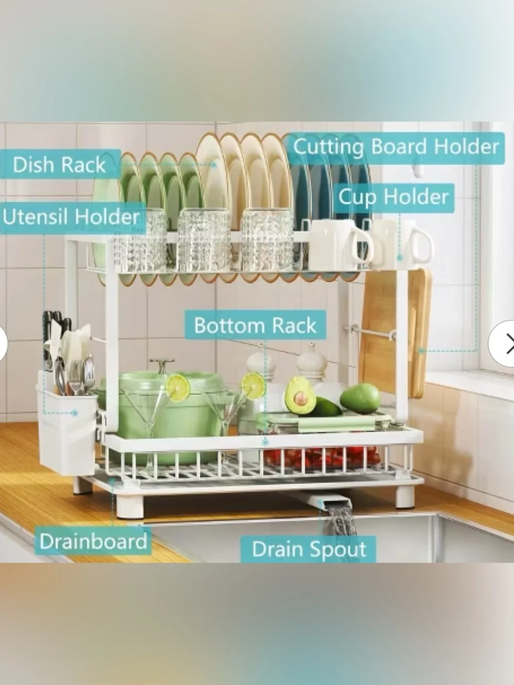 2 two tires dish drying rack with drain dish tray